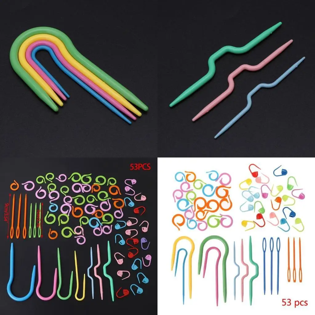

G6KF 53 pcs Plastic Crochet Hook Knit Yarn Weave Knitting Needle Clip Marker Tool Set