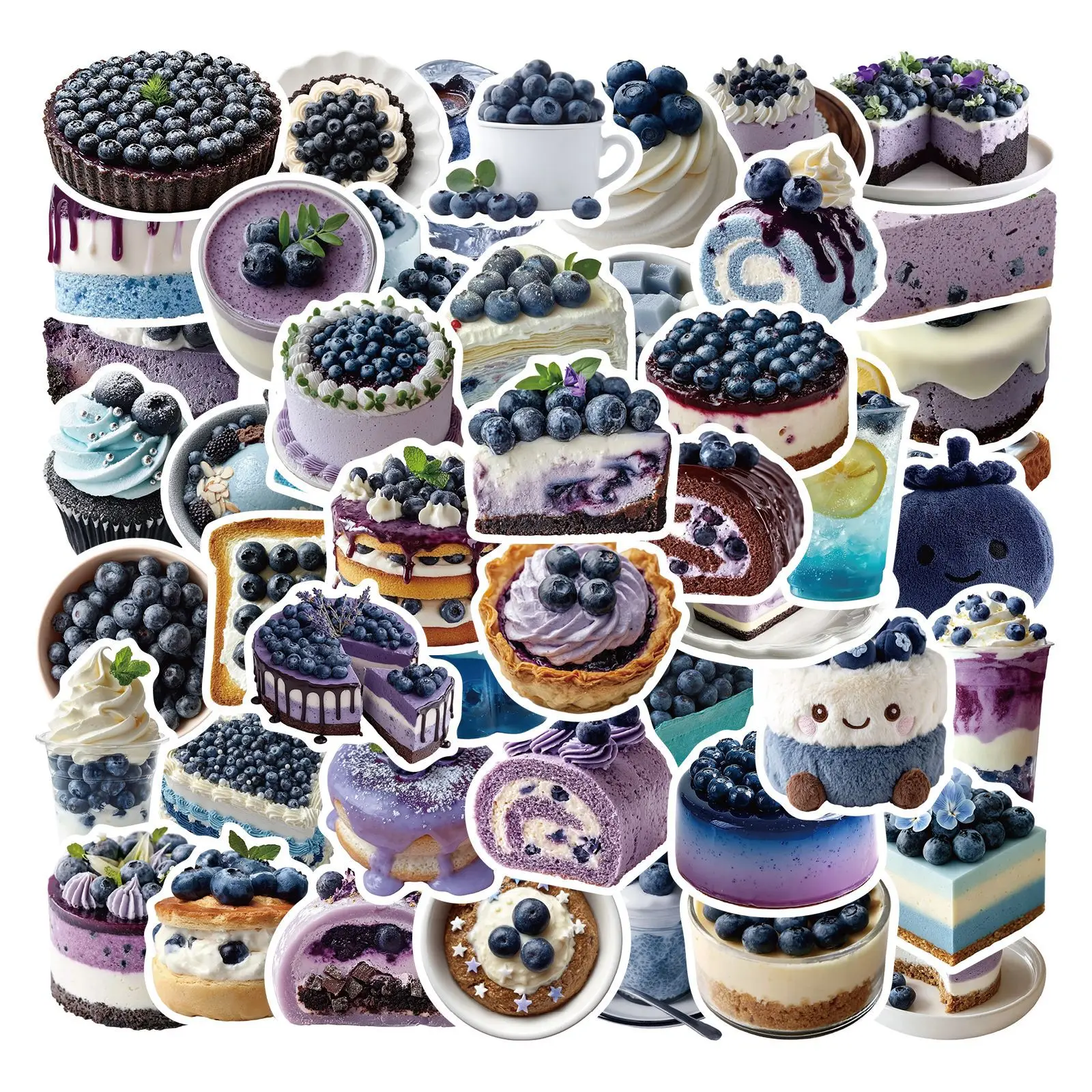 50 Pcs Blueberry Theme Graffiti Stickers Fruit Cake Creative DIY Waterproof Decorative Dessert Box Journal Stickers