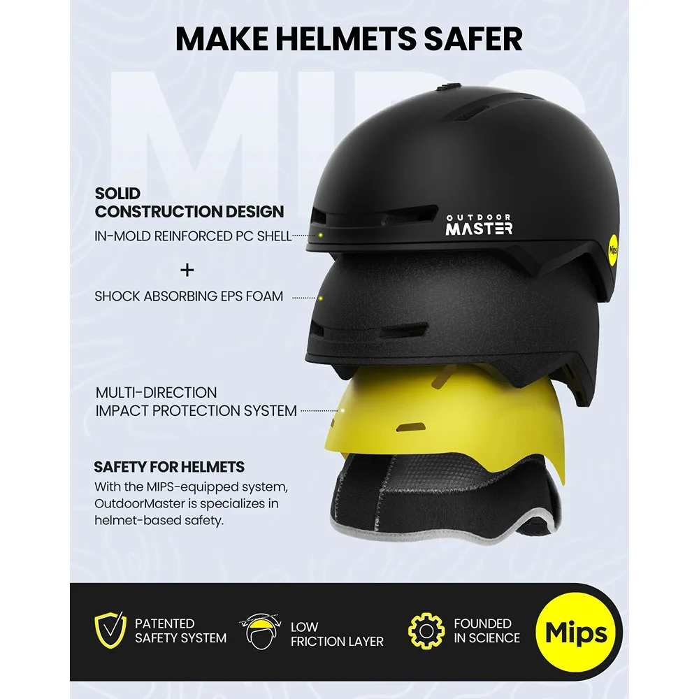 OutdoorMaster MIPS Snow Helmet for Skiing & Snowboarding Helmet Adult Men Women Winter Adjustable Ventilation Safety Certified