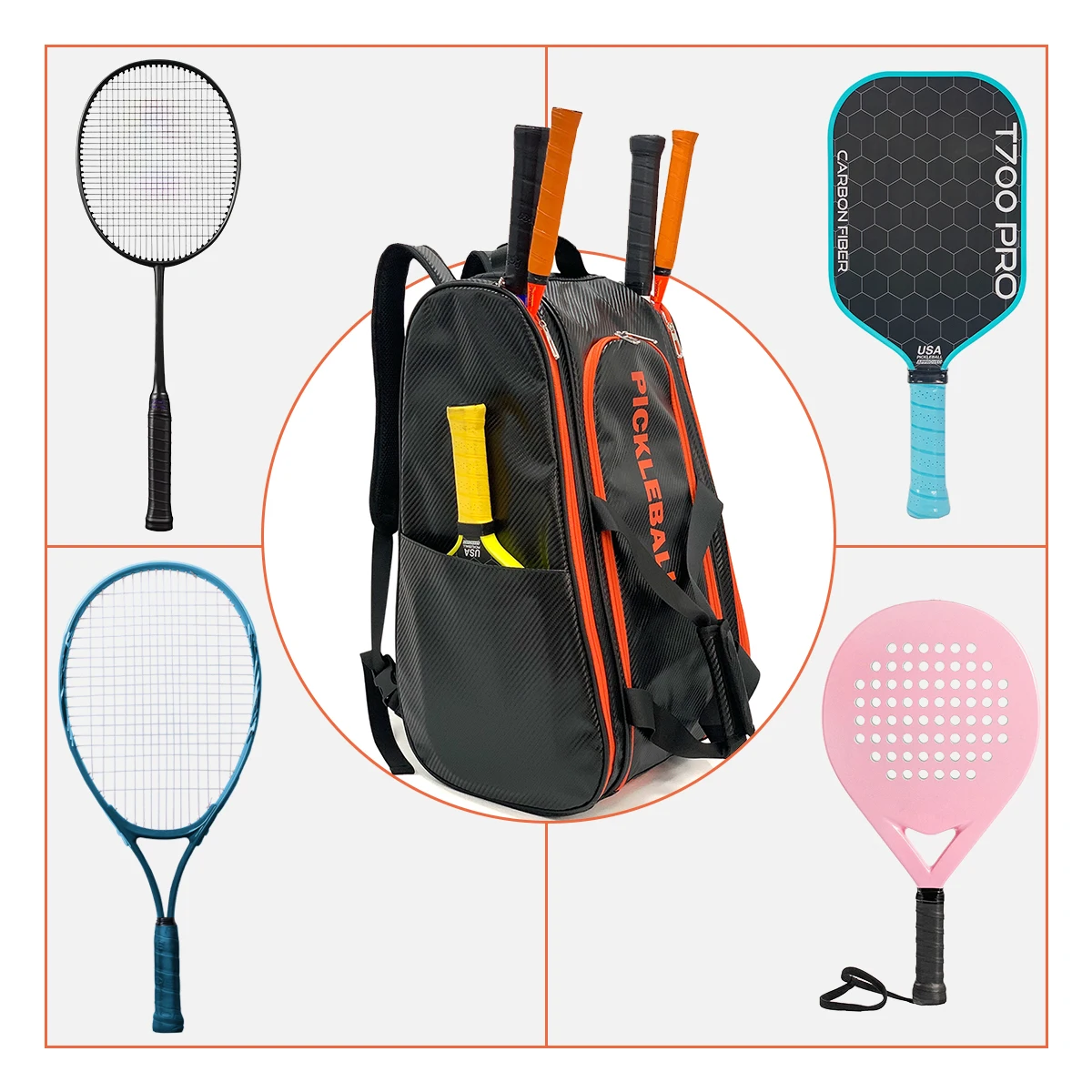 

Multifunctional Sports Racket Backpack Pickleball Badminton Tennis Daily Portable Court Racket Bag Men Women Outdoor Sports Bag