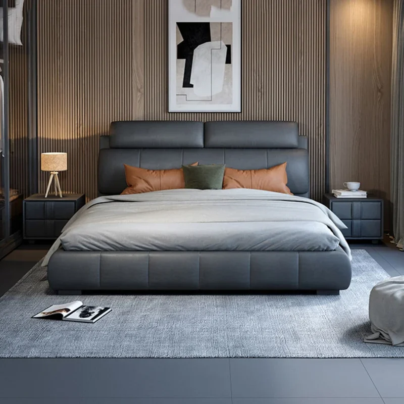 Cama doble europea moderna Master, Marco de cama de cuero para Villa de lujo, Cama doble humana, Cama para dormir King, muebles nórdicos matrimoniales