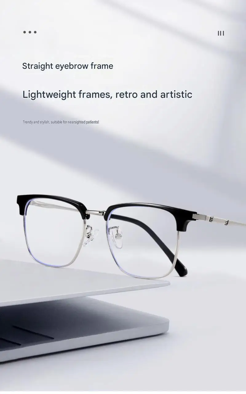 BEMORE Square Prescription Glasses For Men Metal Photochromic Anti Blue Light Custom Optical Lenses with Recipe