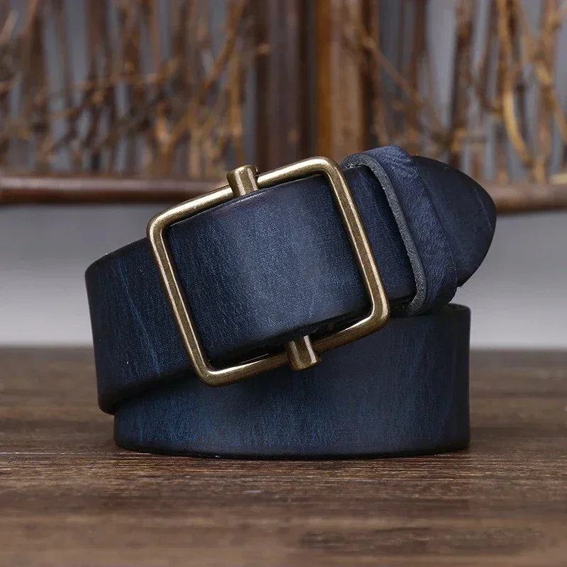 3.8 Wide Pure Cowhide Genuine Leather for Men's High Quality Jeans No Drilling Smooth Buckle Belts Cowboy Waistband Male Fashio