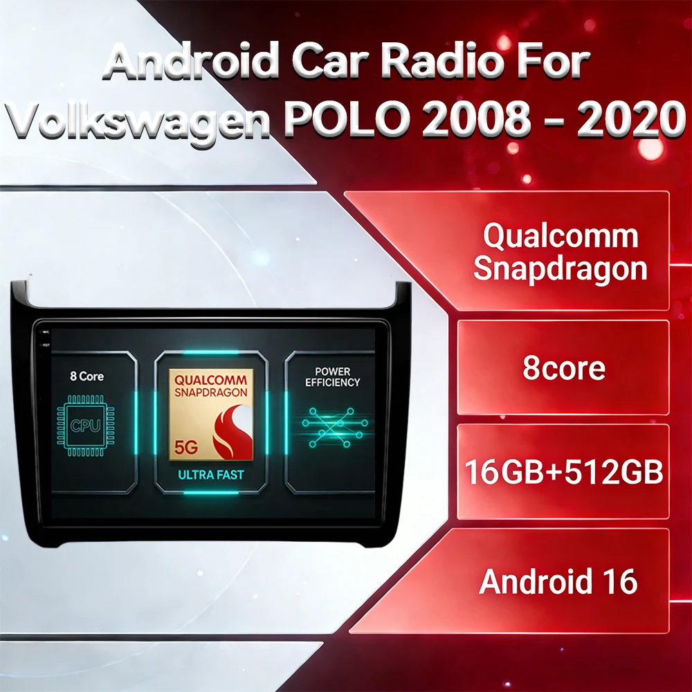 Android 16 Carplay Autoradio für VW Volkswagen POLO 5 2008 - 2020 Vento Multimedia Stereo Videoplayer 4G WIFI GPS NAVI DSP