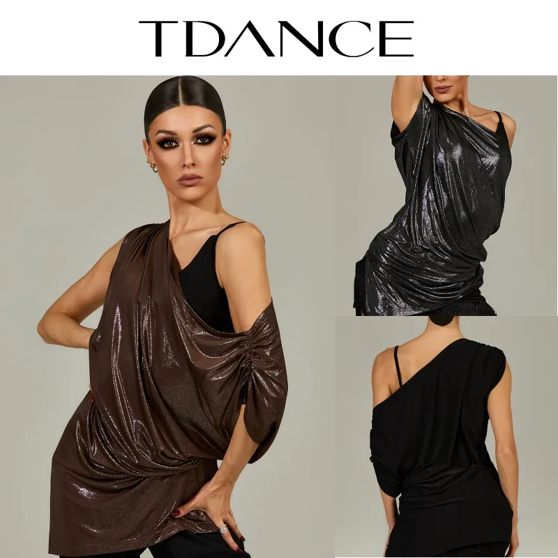 

Индивидуальный дизайн TDANCE: Комплект для латиноамериканских танцев [Топ с открытыми плечами и драпировкой] – Универсальный женский наряд для преподавателей GL-258