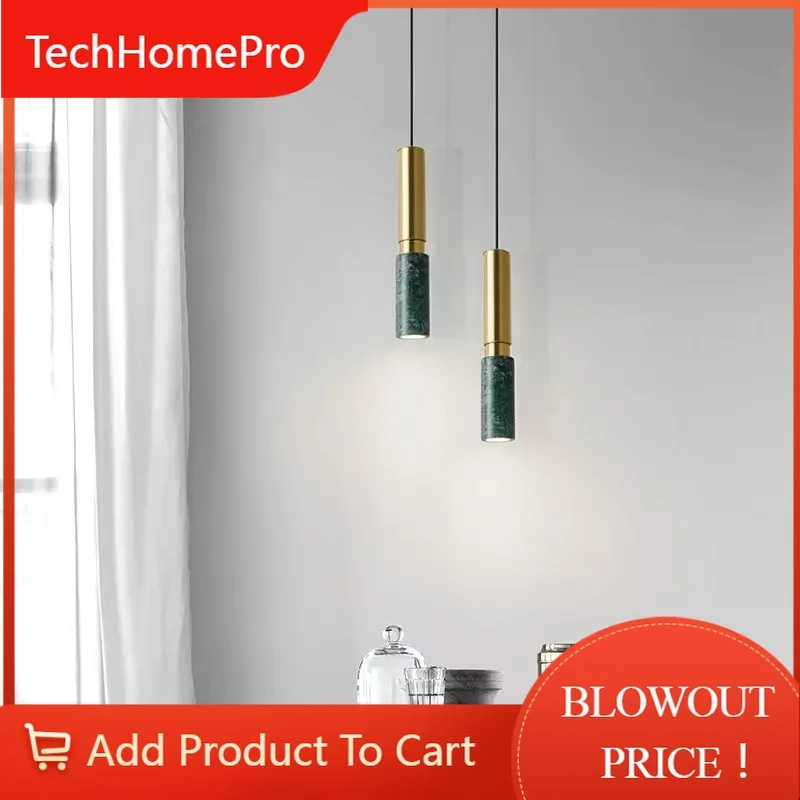 TechHPBedside Chandeliers Modern Minimalist Bedroom Marble Long-Line Chandeliers Sofa Cabinet