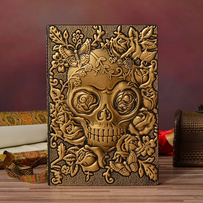 Color Skull Flower Embossed PU Leather Notebooks A5 Planner Notepad Diary School Supplies Halloween Gifts Stationery ежедневник