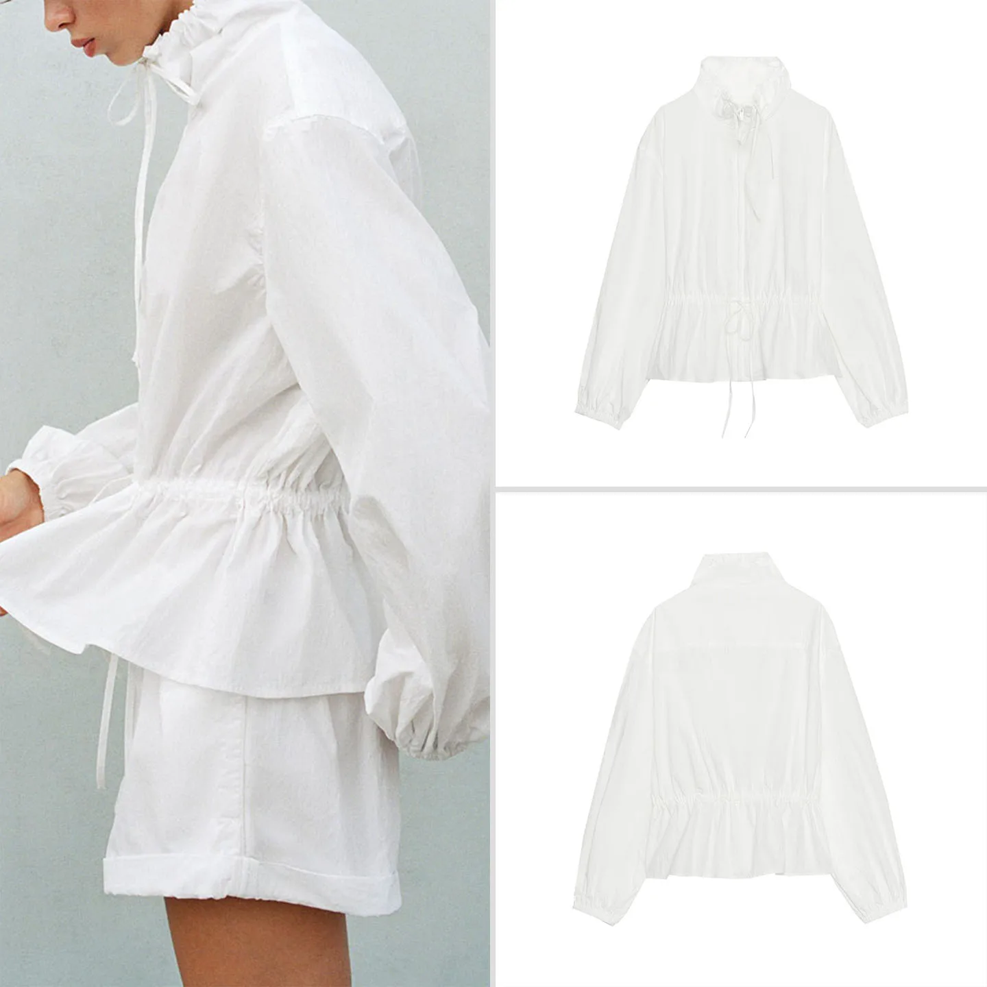 Women's Fashion Long Sleeve Elastic Waist Stand Collar Jacket Autumn 2026 Casual Style ZADATA Brand Chinese Production