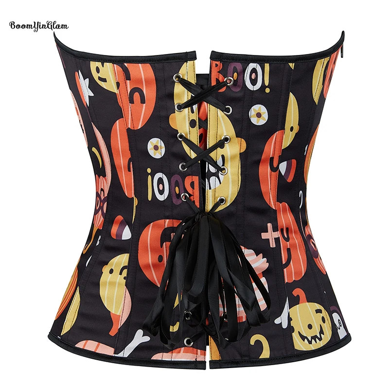 15 Fish Bones Santa Claus Print Lingerie Bustier Halloween Body Shapewear Zip Up Corset For Women