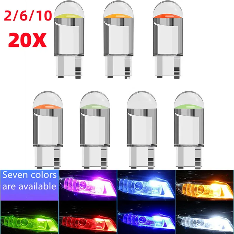 Car LED T10 W5W Canbus Glass COB 6000k Reading Dome Lamp Marker Wedge License PlateLight Bulb 168 194 192 DC 12V White Blue Red