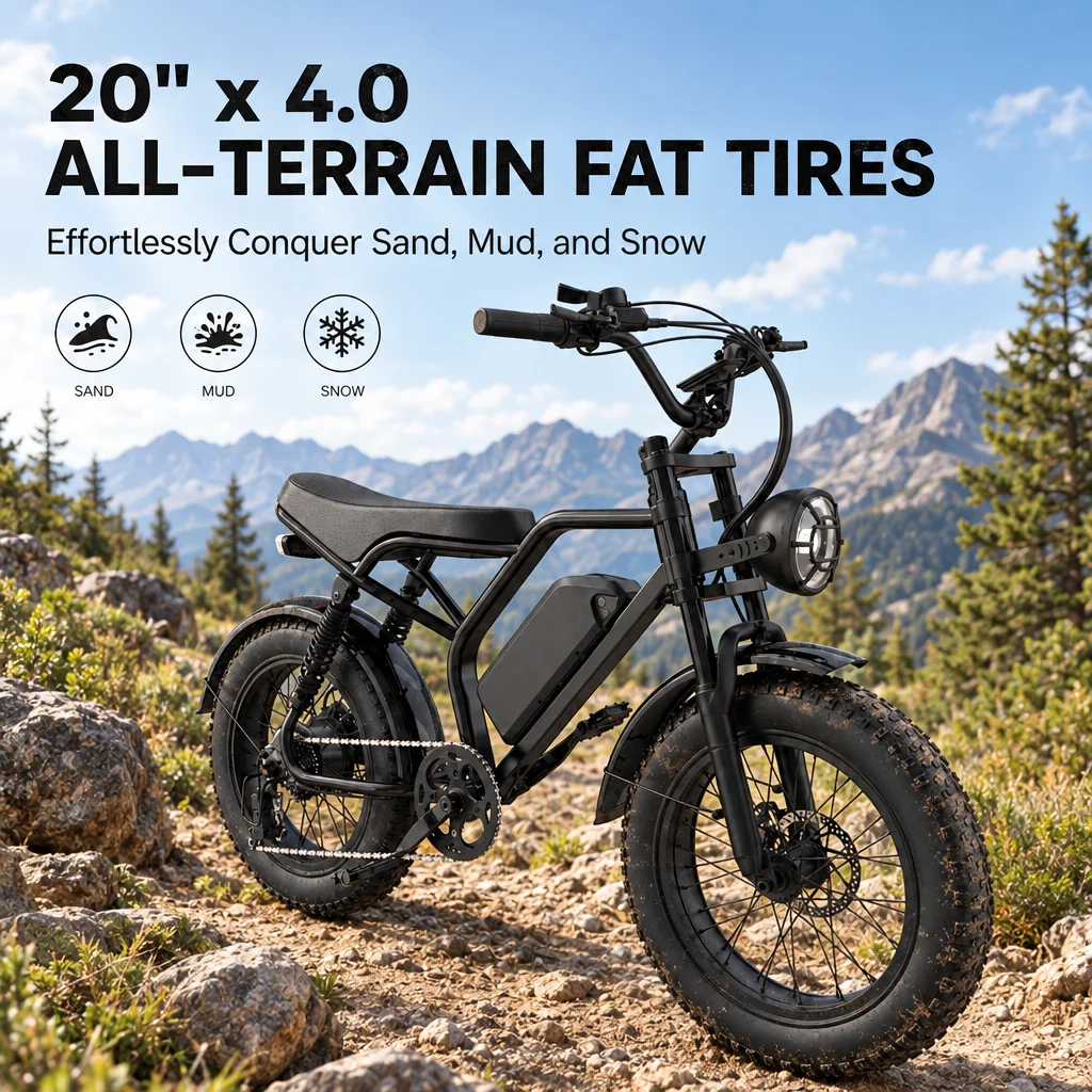 1500W Peak Fat Tire Electric Bike, 48V 15Ah Removable Battery E-bike up to 60+ Miles, 28MPH Full Suspension Electric Moped with Dual Hydraulic Brakes, 20