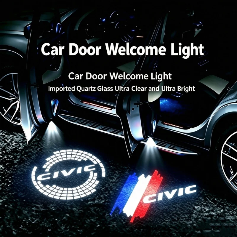 

2PCS LED Car Logo Projector Lamp Door Shadow Light Decoration For Honda Civic Hybrid 2006-2025 Door Courtesy Lamps