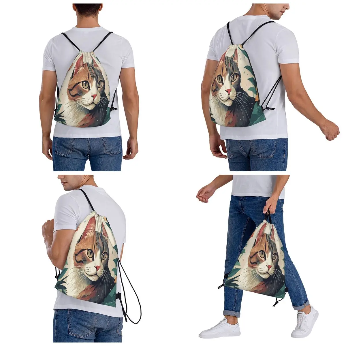 Cats Flowers Backpacks Multi-function Portable Drawstring Bags Storage Bag Book Bags For Travel School