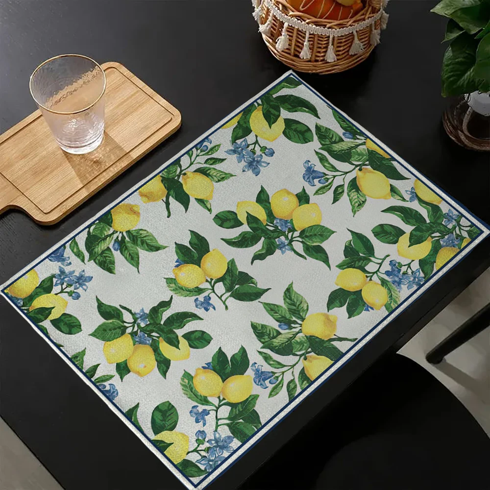 Lemon Placemats Rectangle Summer Yellow Lemon Slices Citrus Fruit Dining Table Mats for Indoor Farmhouse Kitchen Dinner Placemat