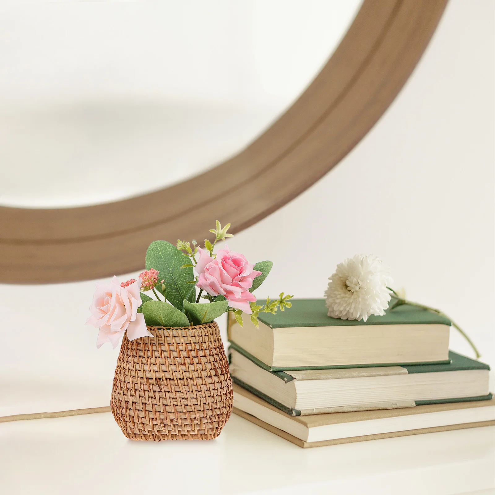 1pc Wood Woven Pen Holder Rattan Storage Basket Desktop Organizer Home Accessory Handcrafted Container Space Saving