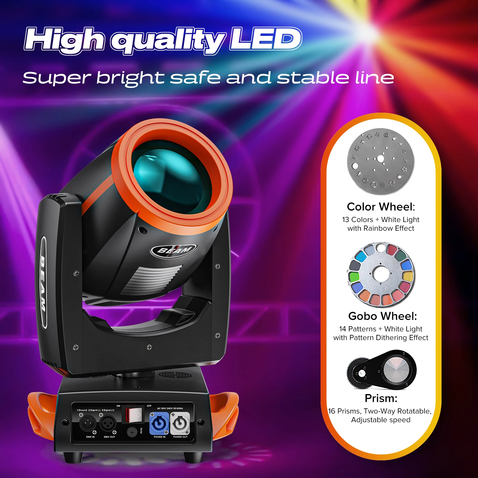 U'King 230W 7R Beam Moving Head Light DMX512 16/20CH Professional Stage Lighting Rainbow Effect Light for DJ Disco Party Club