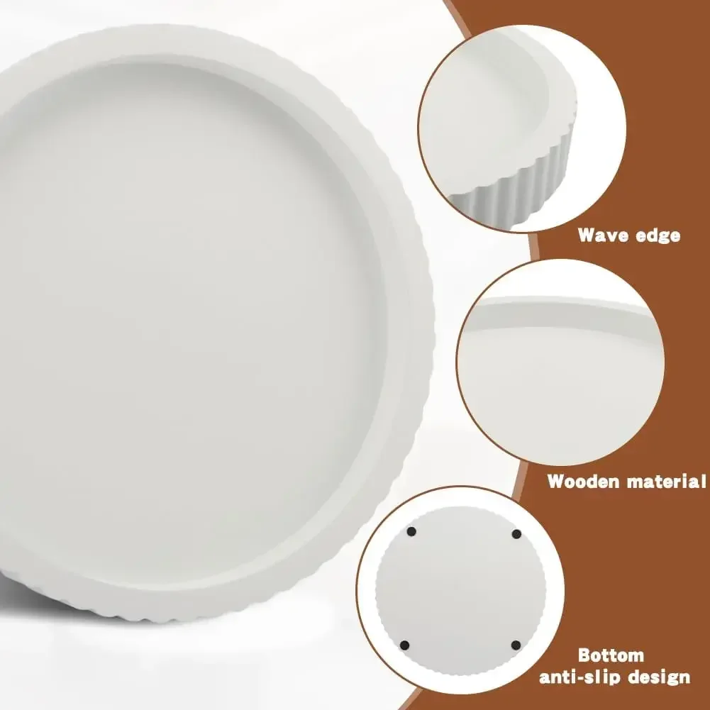 1pc Round Decorative Tray,Soft Silicone White Vanity Tray With Scalloped Rim,Small Item Display Organizer For Perfume Jewelry Cosmetics Candles And Ornaments,Minimalist Coffee Table Centerpiece,Bedroom Dresser Coffee Bar And Countertop Decor