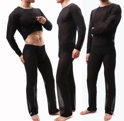 Men's Sleepwear Set Night Wear Sexy Transparent Thin Loungewear For Couples