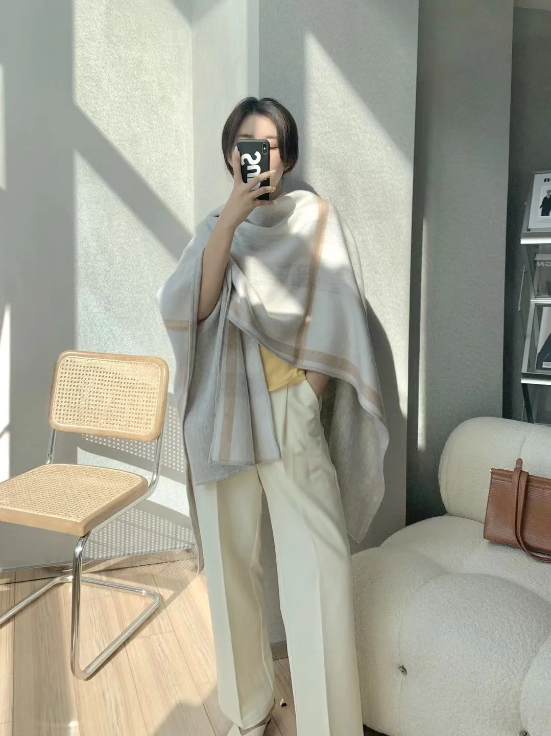 British Style Double-Sided Cashmere Plaid Scarf Cowl Neck Woolen Wrap Shoulder Warmth Autumn Winter Women's Fashion Accessory
