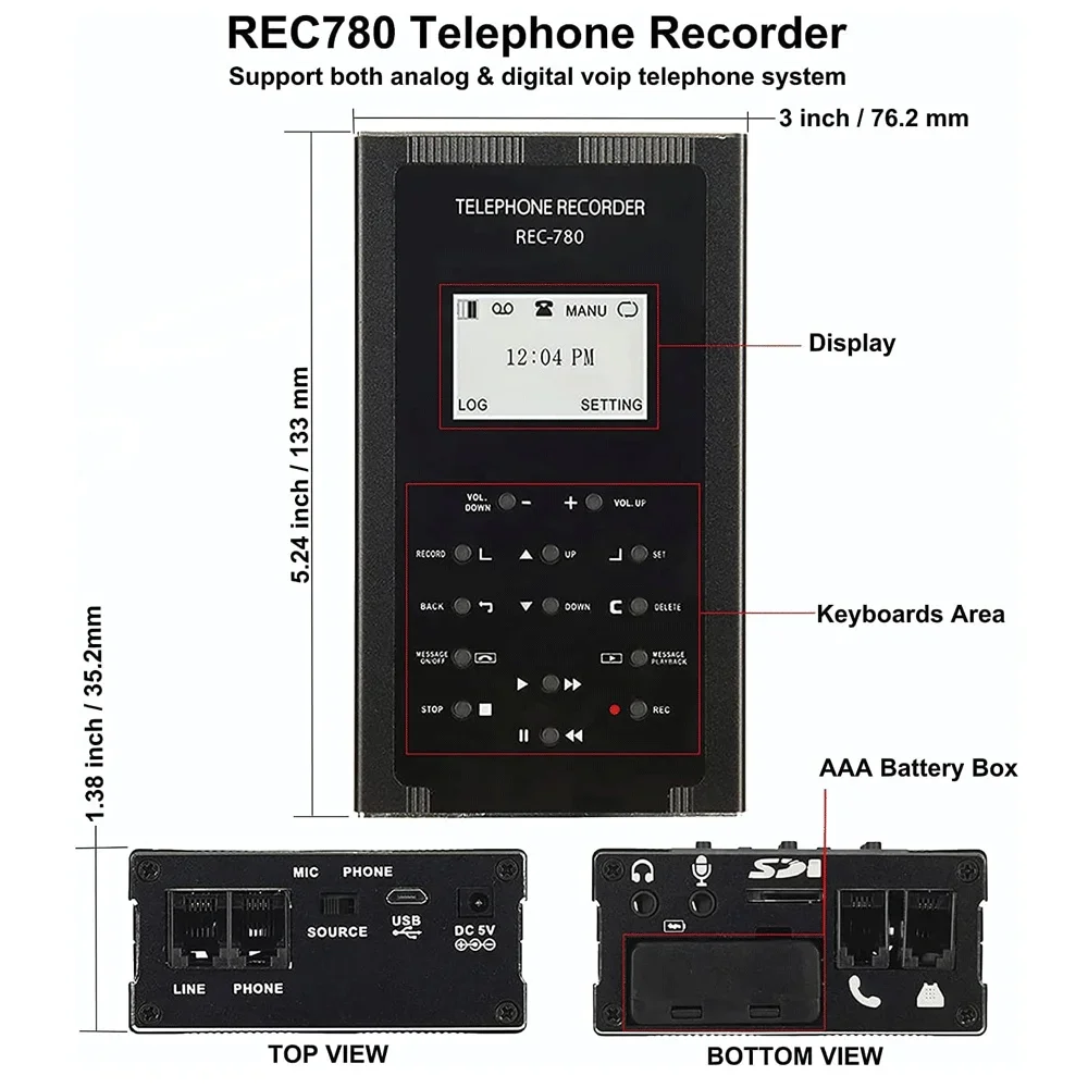 Digital Fixed Box Reacording LCD Display Support SD Card Record Portable Landline Phone Call spy telephone call recorder set