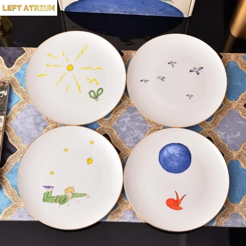 4pcs Beast Prince Western Dinner Plate Ceramic Tableware Bone China Shallow Dish Set Gift Box For Home And Souvenir 18cm