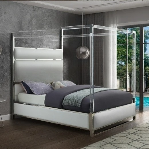 Factory direct acrylic bed stainless steel chrome queen double ins shelf bed modern Internet celebrity fashion