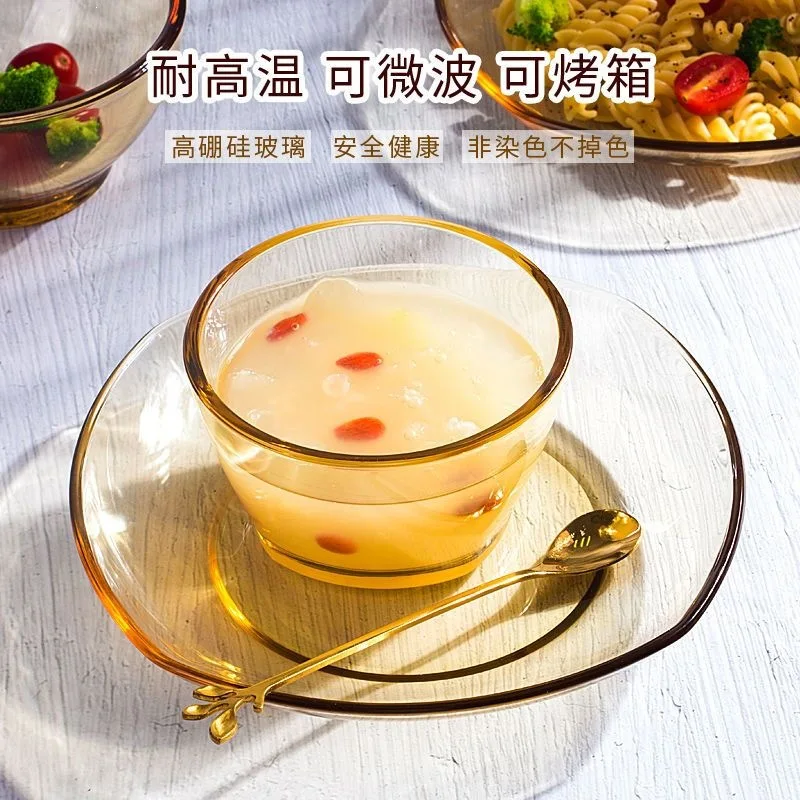 HYS high-value glass bowl heat-resistant and anti-scalding high temperature household rice bowl can be heated in microwave