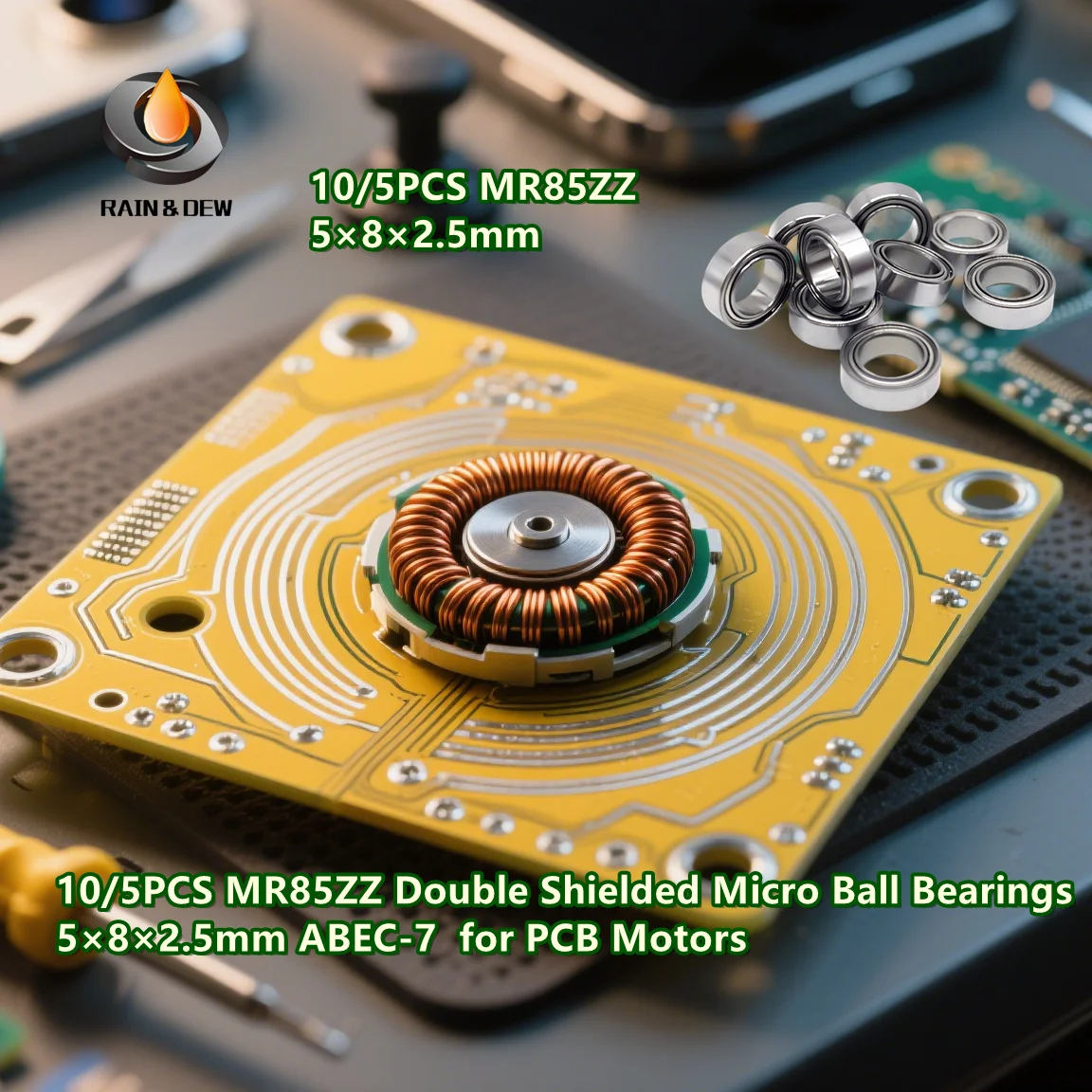 

10/5PCS MR85ZZ Double Shielded Micro Ball Bearings 5×8×2.5mm ABEC-7 for PCB Motors