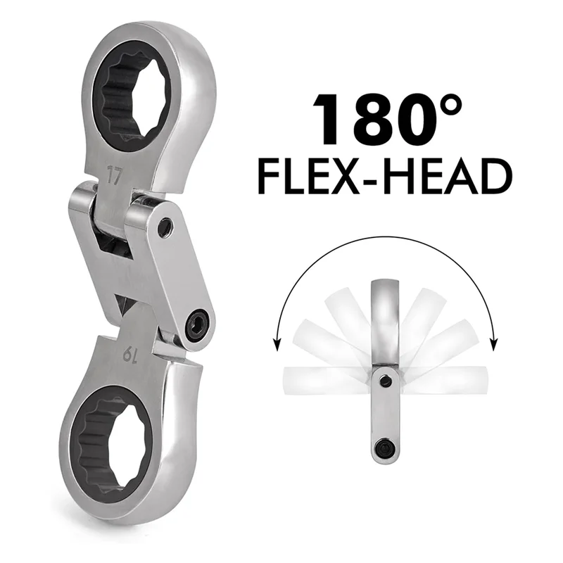 Conjunto de chaves atarraxadas AC88, conjunto de chave de catraca de cabeça flexível chave de catraca de extremidade de caixa dupla métrica 8-19mm 5 peças