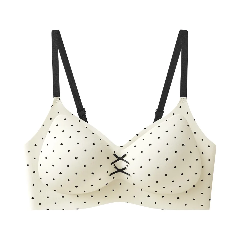 Traceless Dots Wireless V Bra Flower Bow Gathered Breasts Brassiere for Women Shockproof Lingerie Push Up Underwear Sport