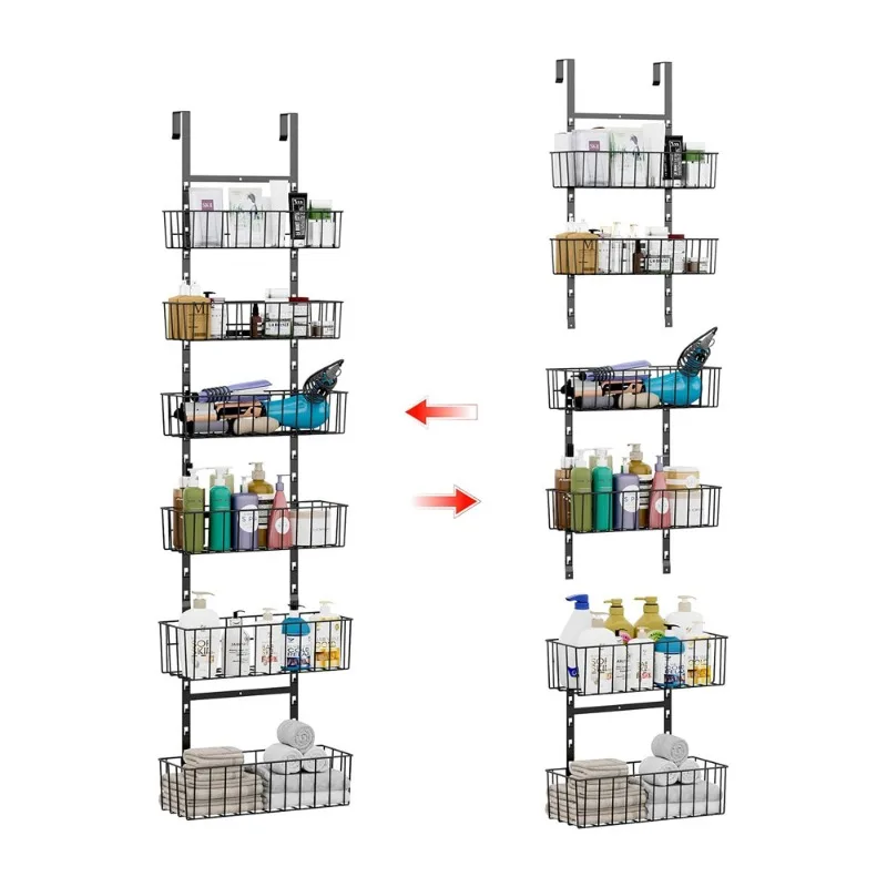 

Wrought iron six-layer adjustment hanging door rack bathroom kitchen door rear shelf hanging door storage rack