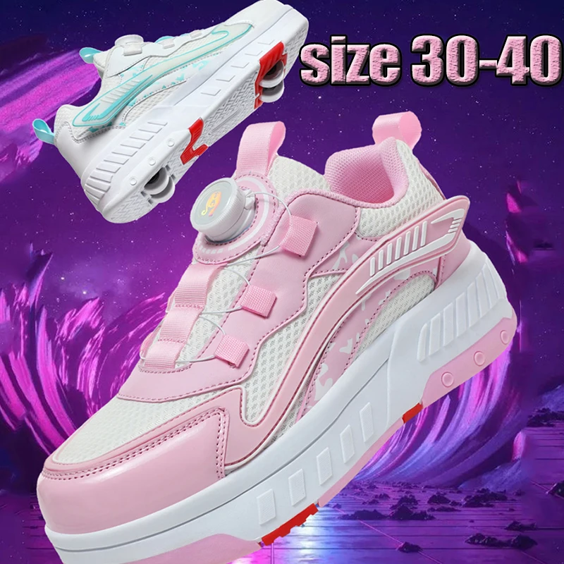 4 Wheels Roller Skate Deformation Shoes 2025 New Fashion Casual Kids Boys Girls Mesh Footwear Gift Game Boots Children Sneakers