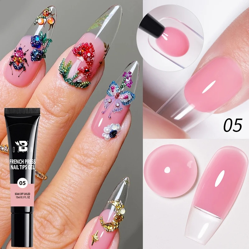 BOZLIN 15ml Nail Tips Gel Nude Clear Transparent Nail Gel Soak Off UV LED Nail Art Gel Varnish Function Gel Nail Extension