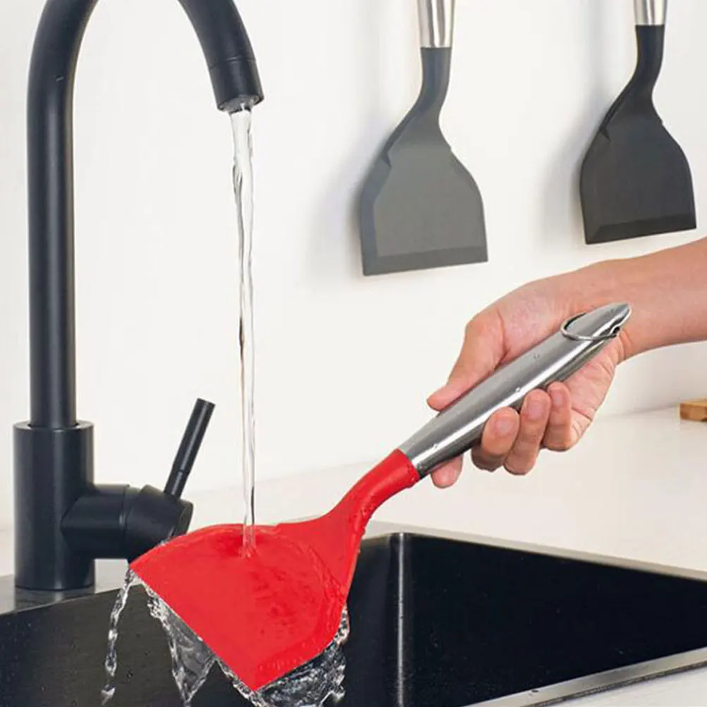 

2Pcs Heat Resistant Silicone Spatula Stainless Steel Kitchen Cooking Tool Long Lasting Easy Clean Multipurpose Steak Frying