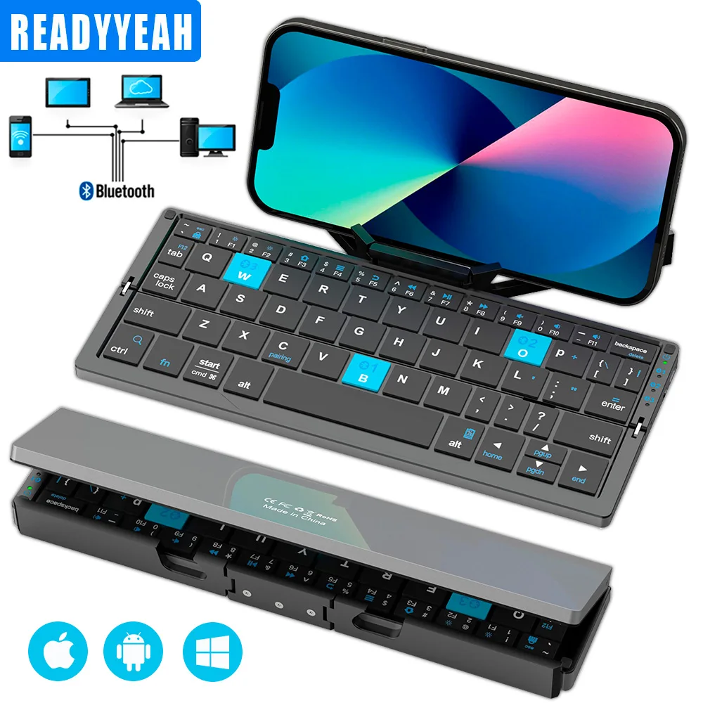 Imagem -01 - Mini Teclado Dobrável para Ipad e Iphone e Mac Ultra-fino Recarregável Bluetooth sem Fio Portátil mini teclado dobravel para ipad e iphone e mac ultra fino recarregavel bluetooth sem fio portatil 01