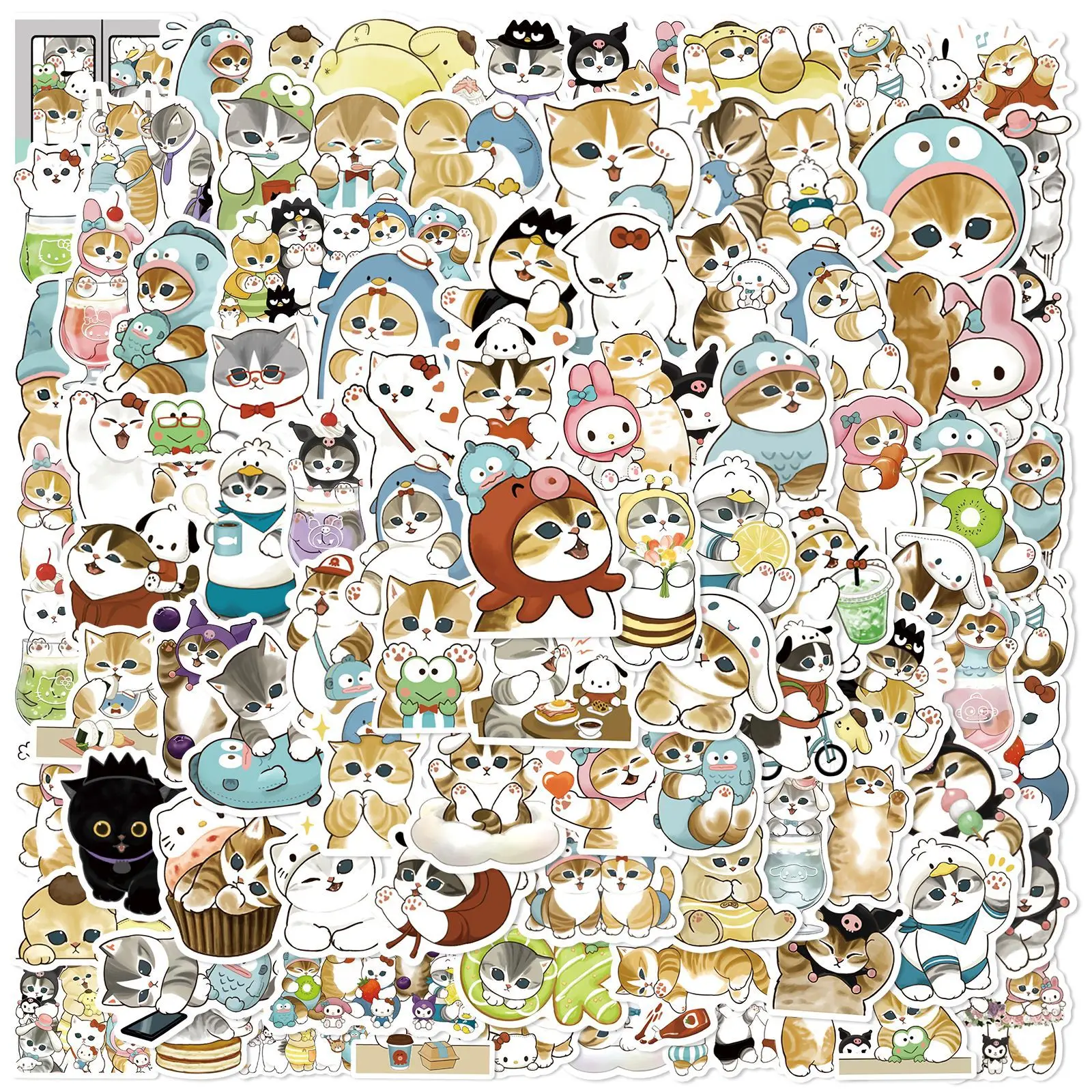 100Pcs Kawaii Cat Cartoon Stickers Cute Animal Decals Laptop Suitcase Skateboard Guitar Phone Cartoon Sticker Kid Gift Toys