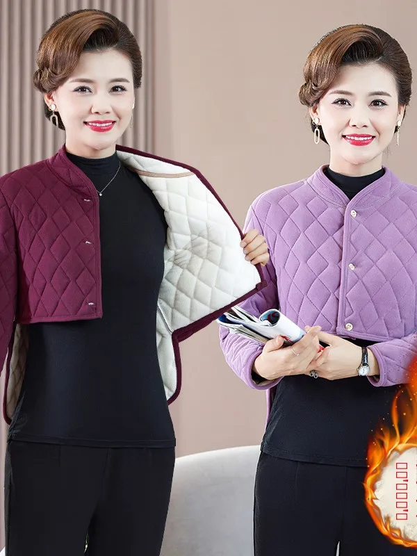 

Теплая хлопковая куртка с длинными рукавами и защитой для спины и талии, домашняя одежда из вельвета, модная одежда для мам среднего и старшего возраста.