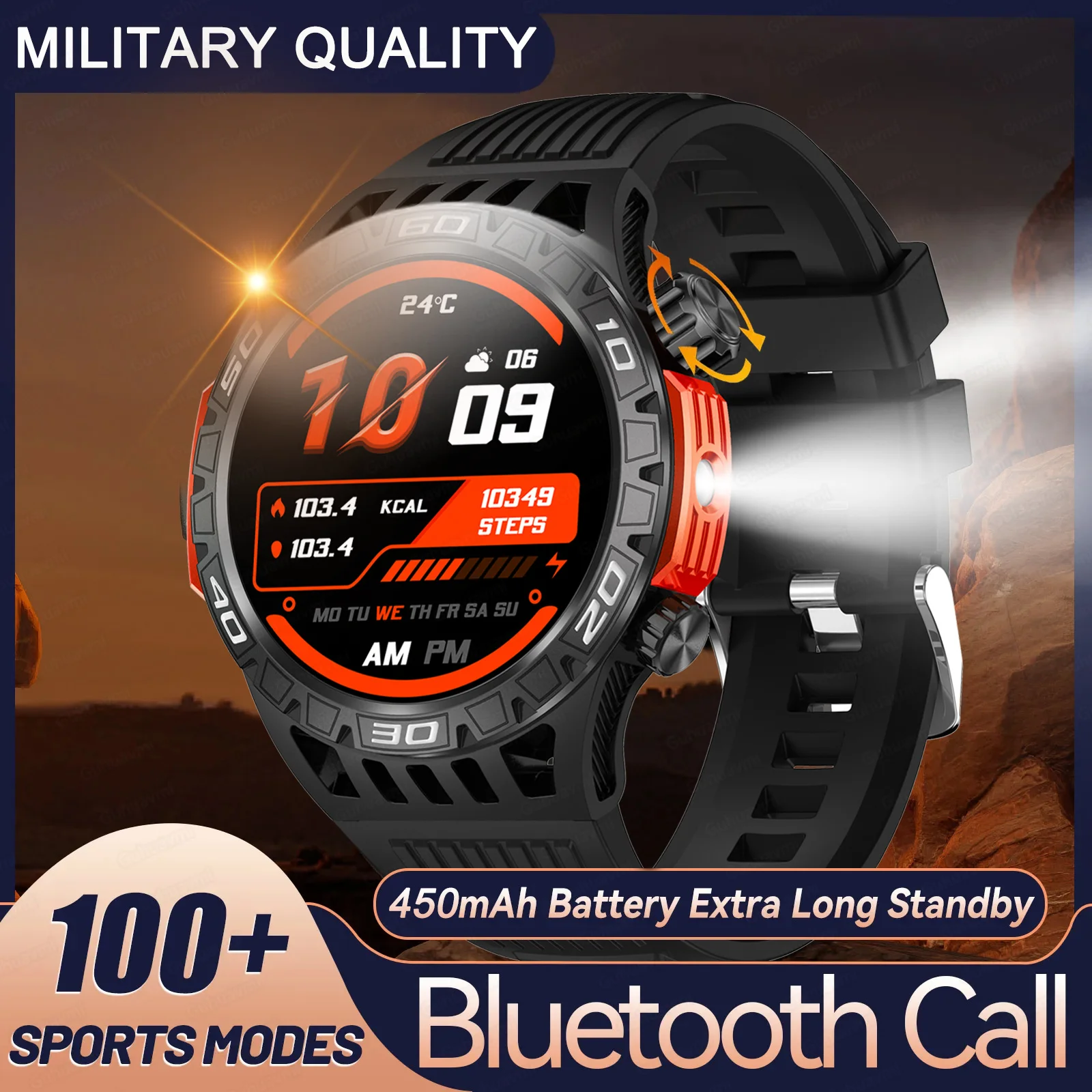

2024 New Compass Outdoor Smart Watch Men Dual Flashlight Sport Tracker Blood Pressure IP68 Waterproof Smartwatch For Android IOS
