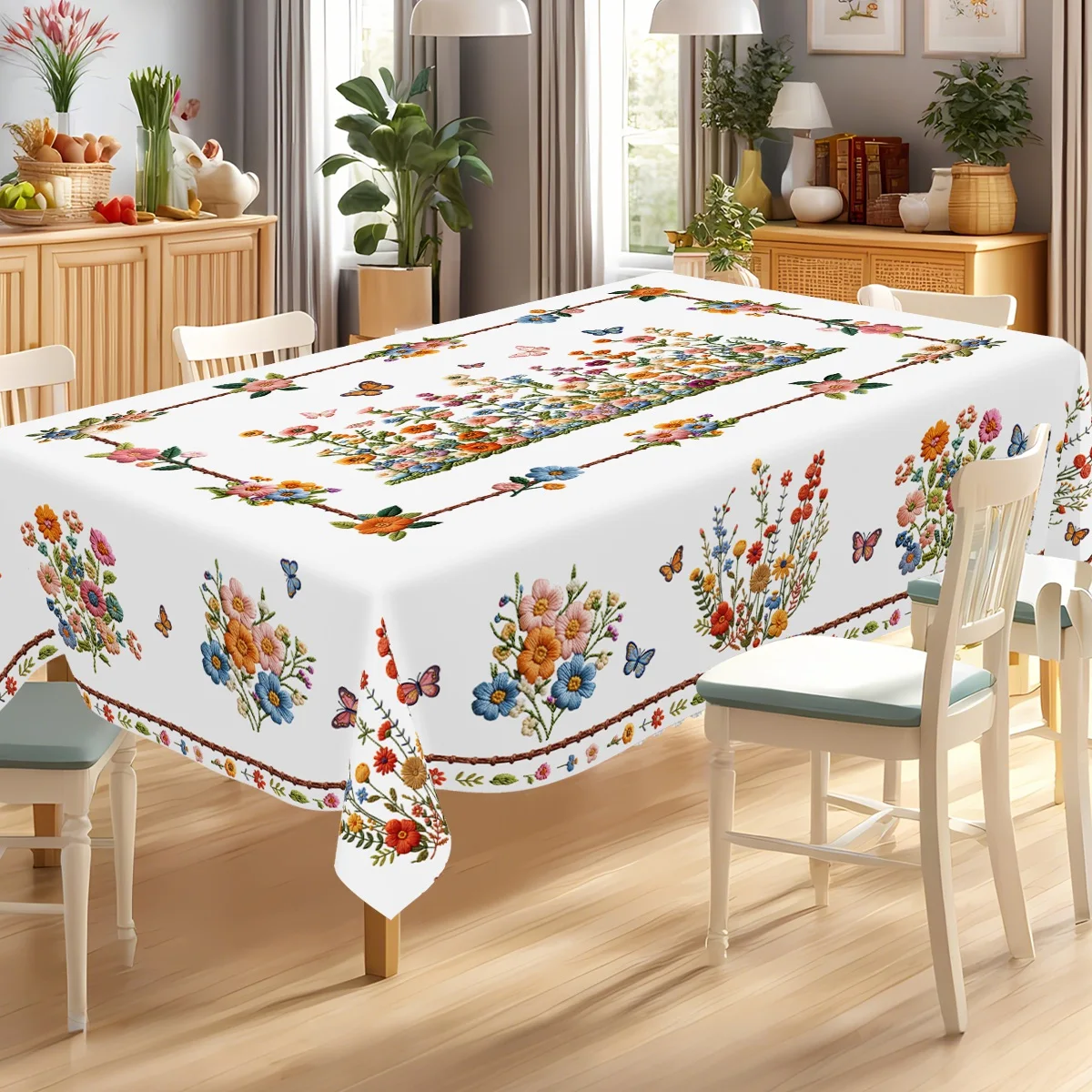Blumen- und Pflanzen-Tischdecke im Stickerei-Stil für Zuhause 2026, Küchen- und Esstisch-Dekoration, Geburtstags- und Frühlingsparty-Zubehör