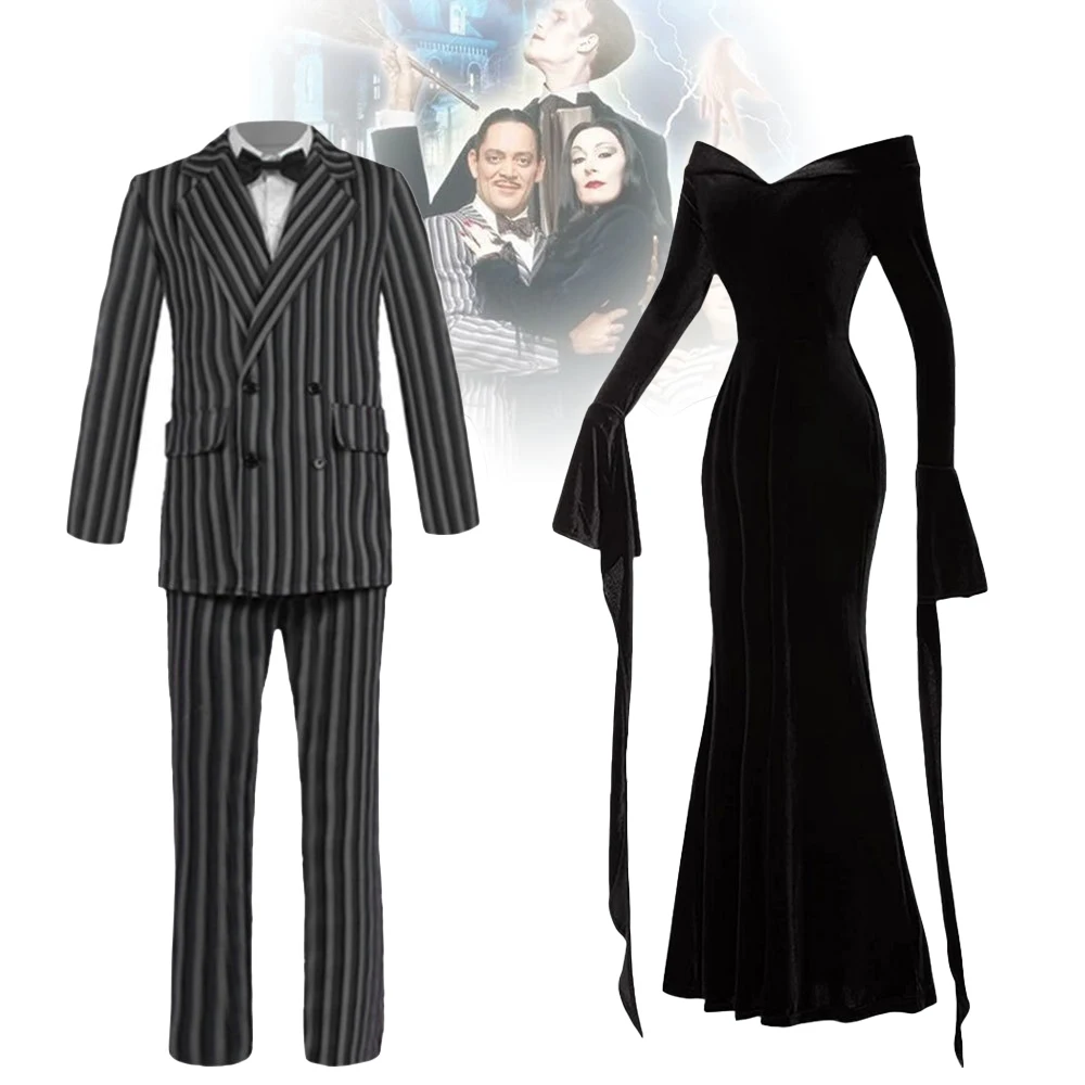 New The Addams Cosplay Family Wednesday Addams Costume Halloween Black Dress White Spot for Women Cosplay Costume