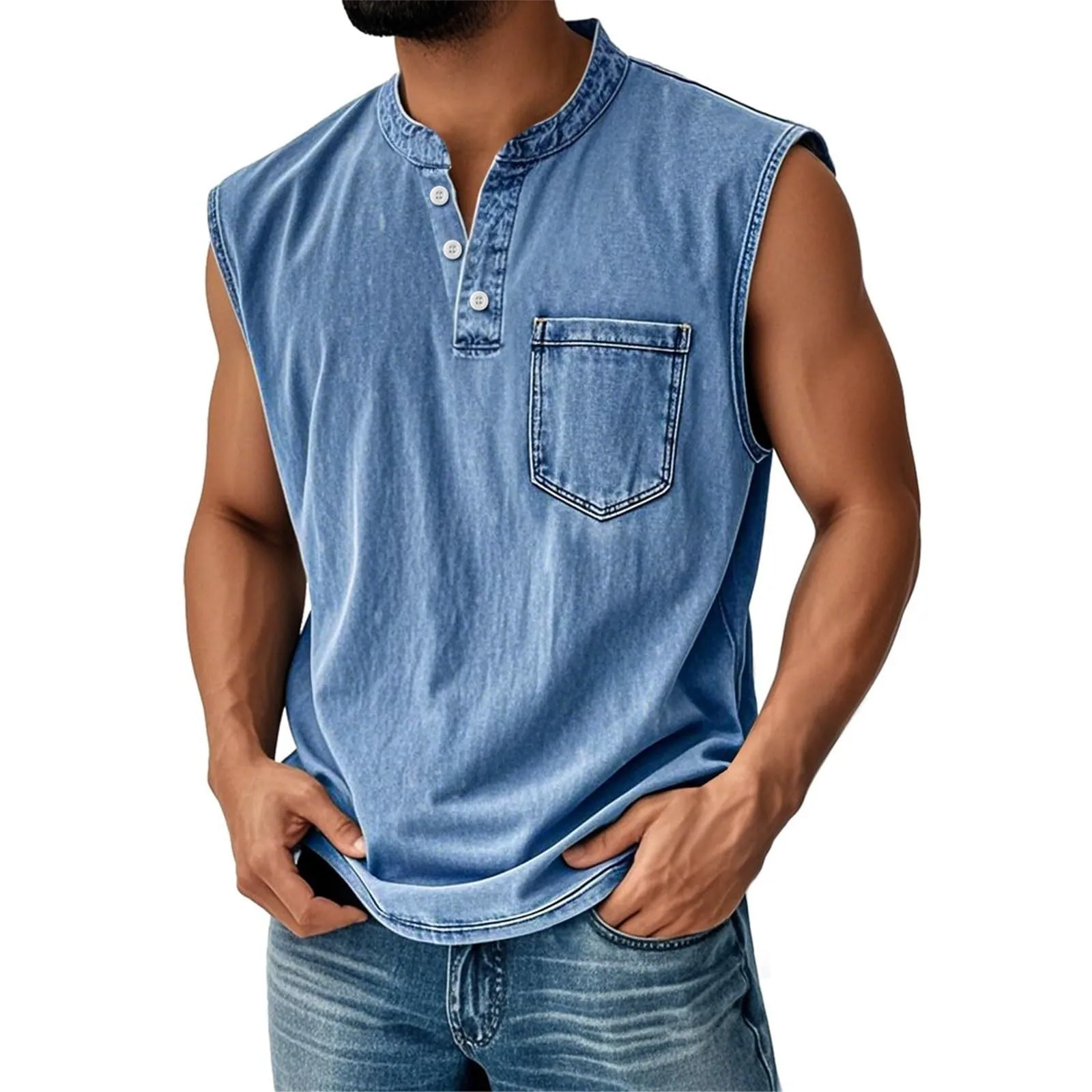 Sleeveless T-shirt Young Men's Casual Trend Open Placket T-shirt