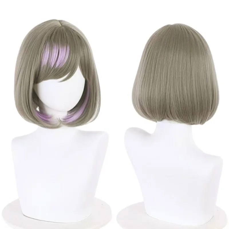 

1, серая, коричневая, розовая, окрашенная прическа боб, парик для косплея в стиле аниме Тан Коко