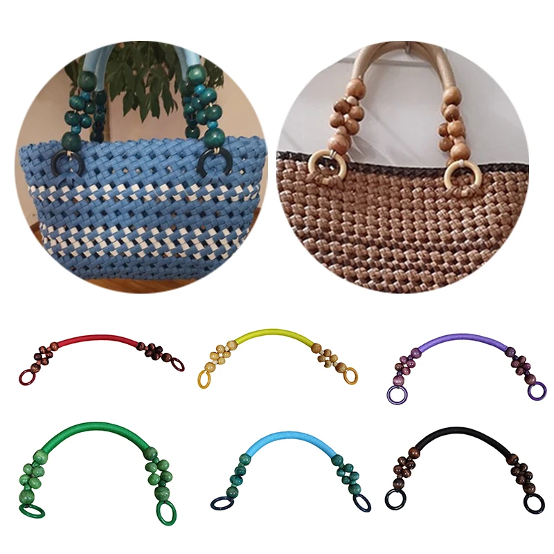 Bag Handles Nylon Rope Weave Wooden Bead Handle Shoulder Strap Hand Straps DIY Sew Handbag Accessories 1Pcs 47cm Color