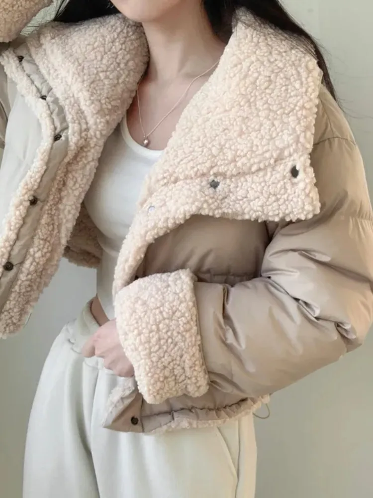 시크한 겨울 두꺼운 긴 소매 양털 코튼 재킷 드로스트링 숏 브레드 스타일 여성용 한국 버전 출퇴근 코트