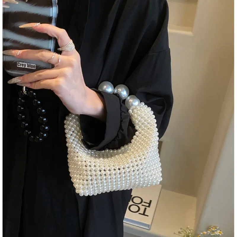 Pearl Woven Tote Crossbody Bags for Women Purses and Handbags Luxury Ladies Evening Party Wallet Hand Shoulder Bag