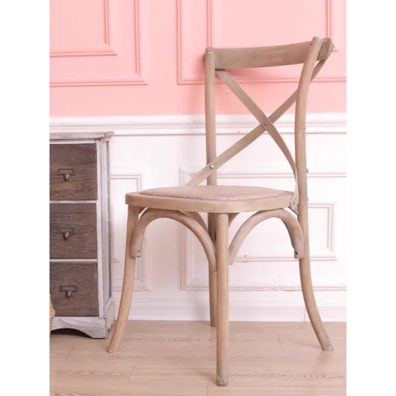 Nordic French rattan retro chair back fork chair dining country solid wood chair back restaurant simple American bed