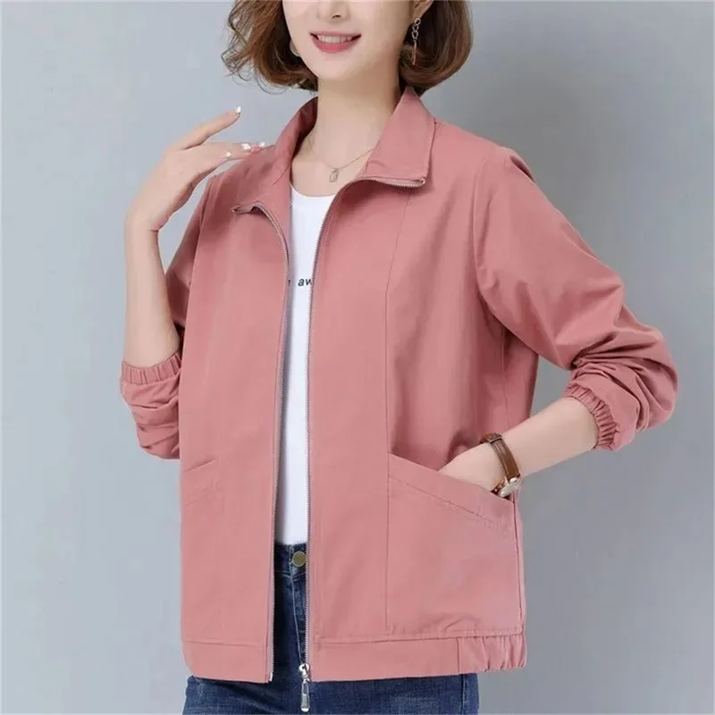 Solid Color Lining Coat Women's Short 2024 New Korean Edition Female's Large Loose Fashion Mom Spring Autumn Long Sleeve Jacket