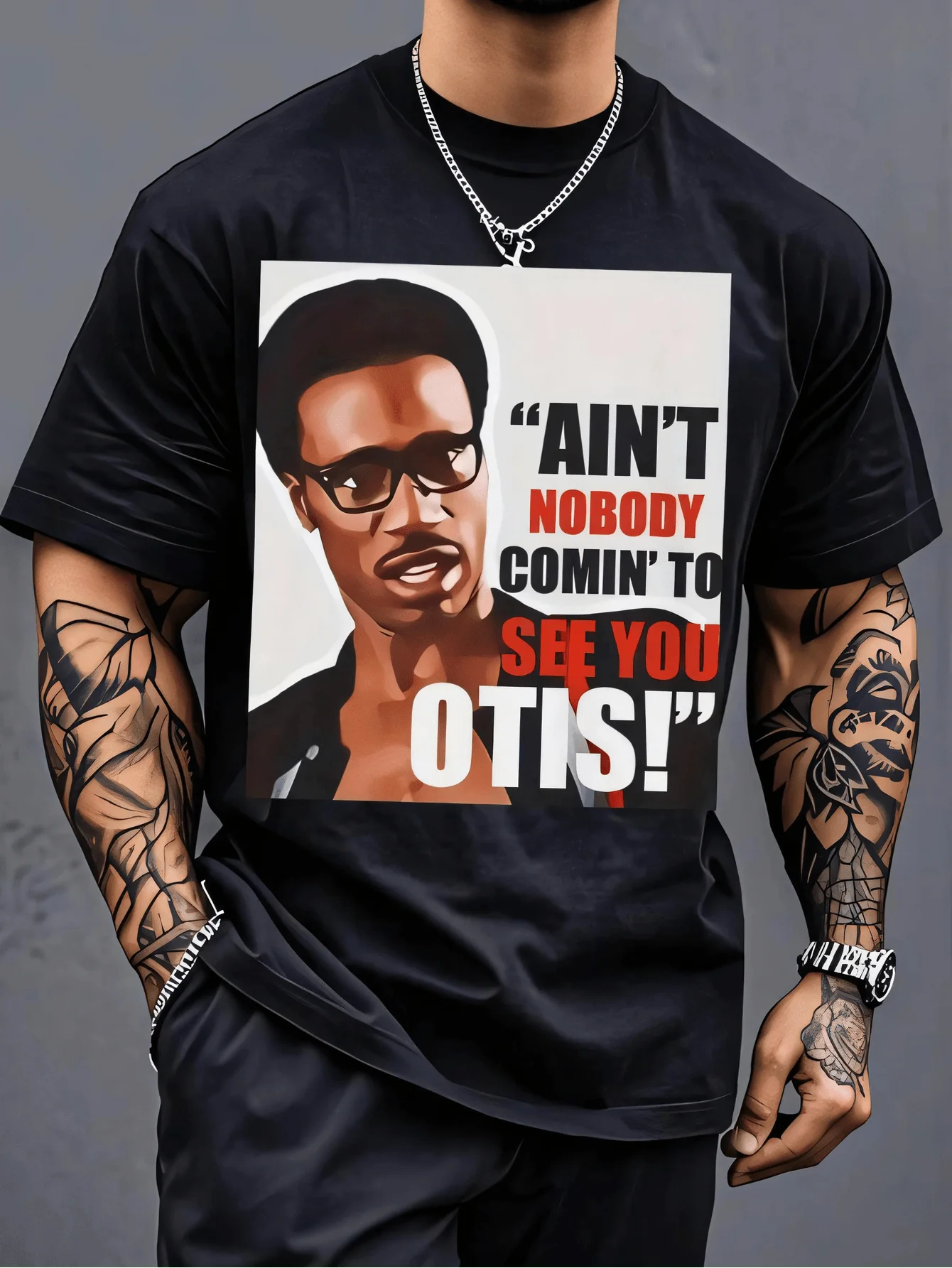 Men'S Funny Otis Redding Quote T-Shirt - 'Ain't Nobody Coming To See You Otis!' Graphic Black 200gsm Heavyweight Crew Neck Short
