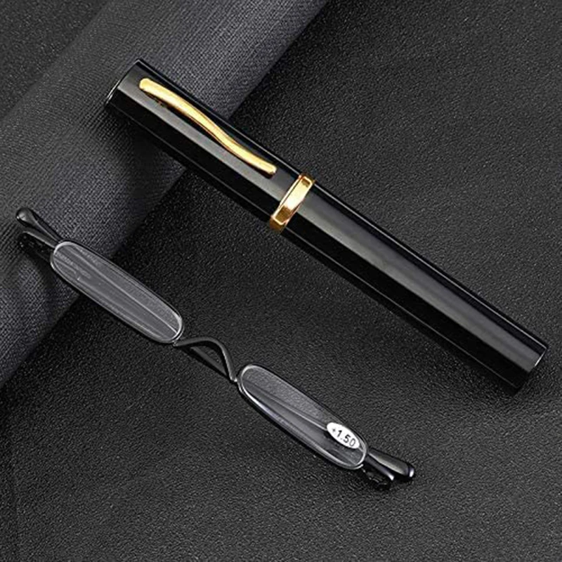 Slim Mini Metal Reading Glasses Compact Lightweight Portable Readers with Pen Pocket Case Women Folding Hyperopia Gafas 0-3.5