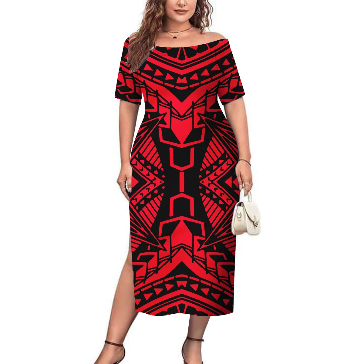 Pacific Island Hibiscus Flower Design Samoa Fiji Hawaiian Tribal Style Custom Women'S One-Shoulder Slimming Slit Dress Polynesia